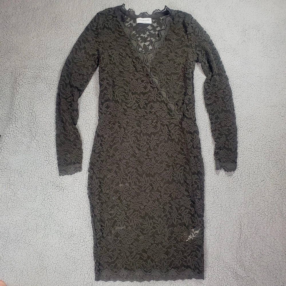 Rosemunde Copenhagen Black Floral Lace V-Neck Wrap Dress Womans Small Whimsigoth - Picture 8 of 12